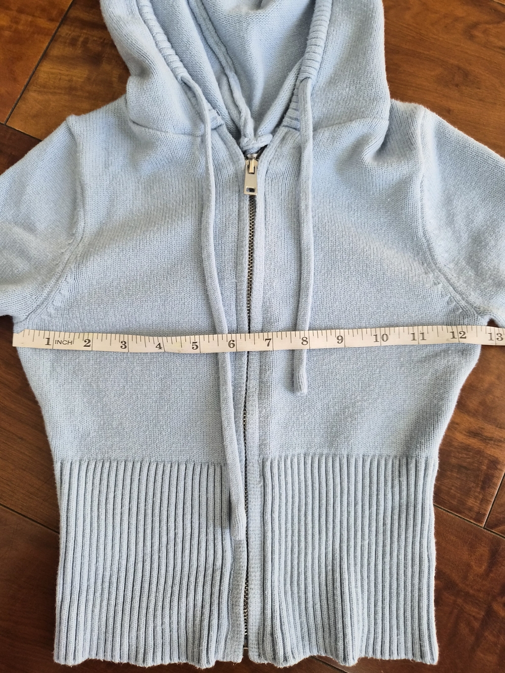 Light Blue Knit Cropped Zip-Up Hoodie Size S (Fits Like a XS) - Picture 6 of 16